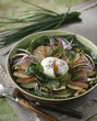 Potato,salmon,spinach and soft-boiled egg salad