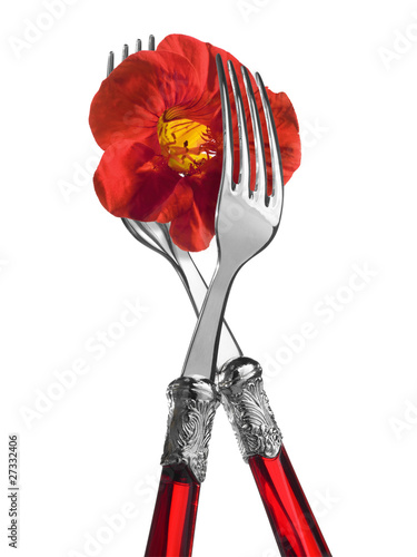 Photo: Two forks with red nasturtium Two forks with red nasturtium
