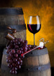 glass red vine with barrel and cluster
