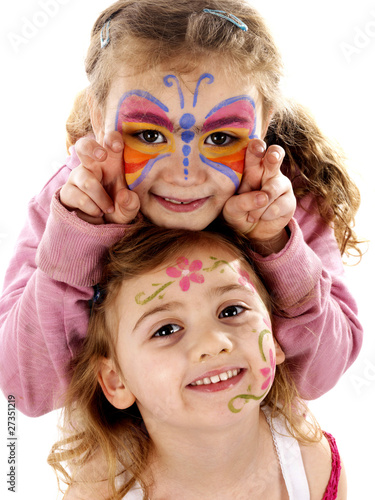 Photo: Sisters with Painted Face. Model Released Sisters with Painted Face. Model Released