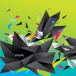 Abstract figure of black triangles surrounded flying splinters a