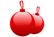 Paire de boules de Noël rouges glossy.