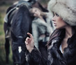 Photo: Two romantic female models posing with a horse Two romantic female models posing with a horse