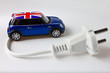 little blue car and the electrical plug little blue car and the electrical plug