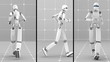 Video: White futuristic robot jogging indoor- Back-Side-Front view White futuristic robot jogging indoor- Back-Side-Front view