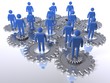 Illustration: Model of 3D figures on connected cogs as a metaphor for a team Model of 3D figures on connected cogs as a metaphor for a team