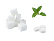 Lump Sugar, Stevia And Pills Isolated On White Background