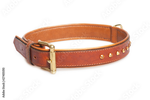Photo: brown leather collar isolated over white background brown leather collar isolated over white background