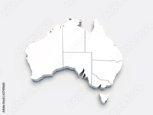 Illustration: Australia 3D white map on gray Australia 3D white map on gray