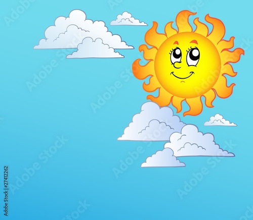 cartoon sun and clouds. Cartoon Sun with clouds on
