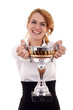 young woman winning a trophy