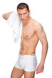 Smiling young man with underwear