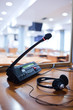 interpreting - Microphone and switchboard in an simultaneous int interpreting - Microphone and switchboard in an simultaneous int