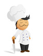 Cartoon chef cook in white hat with knife