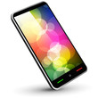 Fictitious touch smartphone 5 (black, with wallpaper). Vector.