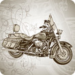 Classic motorcycle & floral ornament