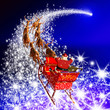 Weihnachtsmann mit Rentierschlitten und Sternschnuppe
