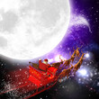 Weihnachtsmann mit Rentierschlitten bei Vollmond