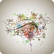 Stylized flowers & calligraphic ornament on a grunge background