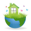 Illustration: green house on half earth green house on half earth