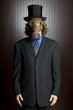Businessman wearing a gas mask