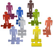 Diverse people team stand on puzzle pieces solution Diverse people team stand on puzzle pieces solution