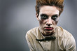 scary zombie girl in gray room