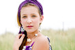 Closeup of model girl on the beach