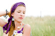Closeup of model girl on the beach