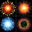 Festive vector fireworks, sparklers and salute explosions
