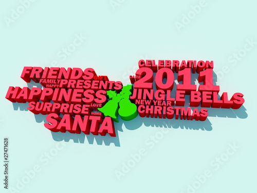 Illustration: A collage of 3d words on the topic of Christmas A collage of 3d words on the topic of Christmas