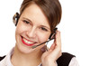 Foto: Junge schöne Frau mit headset lacht glücklich und telefoniert Junge schöne Frau mit headset lacht glücklich und telefoniert