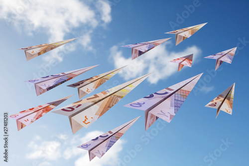 Illustration: euro bill paper plane euro bill paper plane