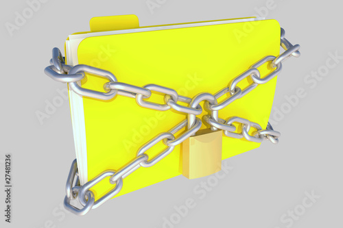 Illustration: folder with lock and chains, on grey background for easy cut folder with lock and chains, on grey background for easy cut