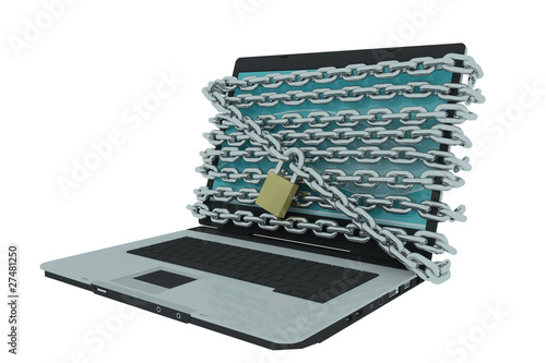Illustration: laptop computer with chains on screen laptop computer with chains on screen