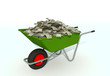 wheelbarrow filled with dollar bills