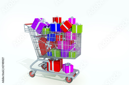 Illustration: shopping kart filled with gifts shopping kart filled with gifts