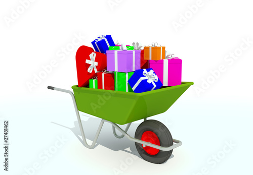 Illustration: wheelbarrow full with gifts wheelbarrow full with gifts