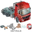 Vector semi-truck infographics cutaway