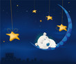 Fairy tale about a small hedgehog, night, the moon and a city