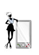 woman standing behind a big smartphone