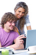teens reading laptop