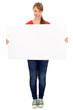 Foto: Young woman holding blank poster Young woman holding blank poster