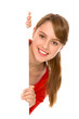 Foto: Beautiful young woman holding placard Beautiful young woman holding placard