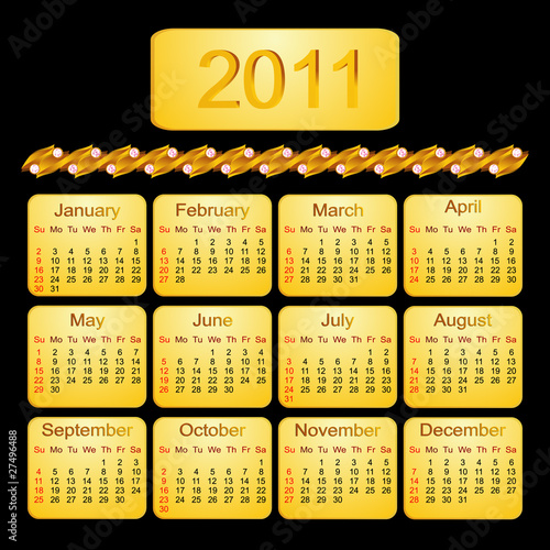 Elegant golden calendar 2011 against black background