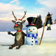 Rudolph e Frosty sulla neve.