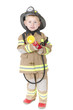 Toddler dressed as fireman ready to put out a fire Toddler dressed as fireman ready to put out a fire
