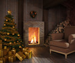 rustic hut´s fireplace at christmas rustic hut´s fireplace at christmas
