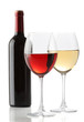 Two glasses of wine and a bottle isolated over white background Two glasses of wine and a bottle isolated over white background