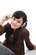 asian young woman listening music